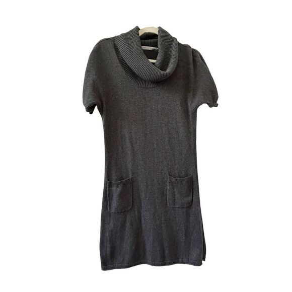 Athleta Cowl Neck Pullover Short Sleeve Sweater Dress Women’s Gray Size Medium - Picture 1 of 7